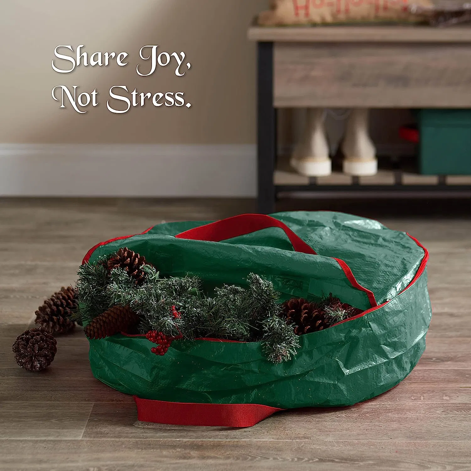 48 Inch Green PE Christmas Wreath Storage Bag with Durable Handles