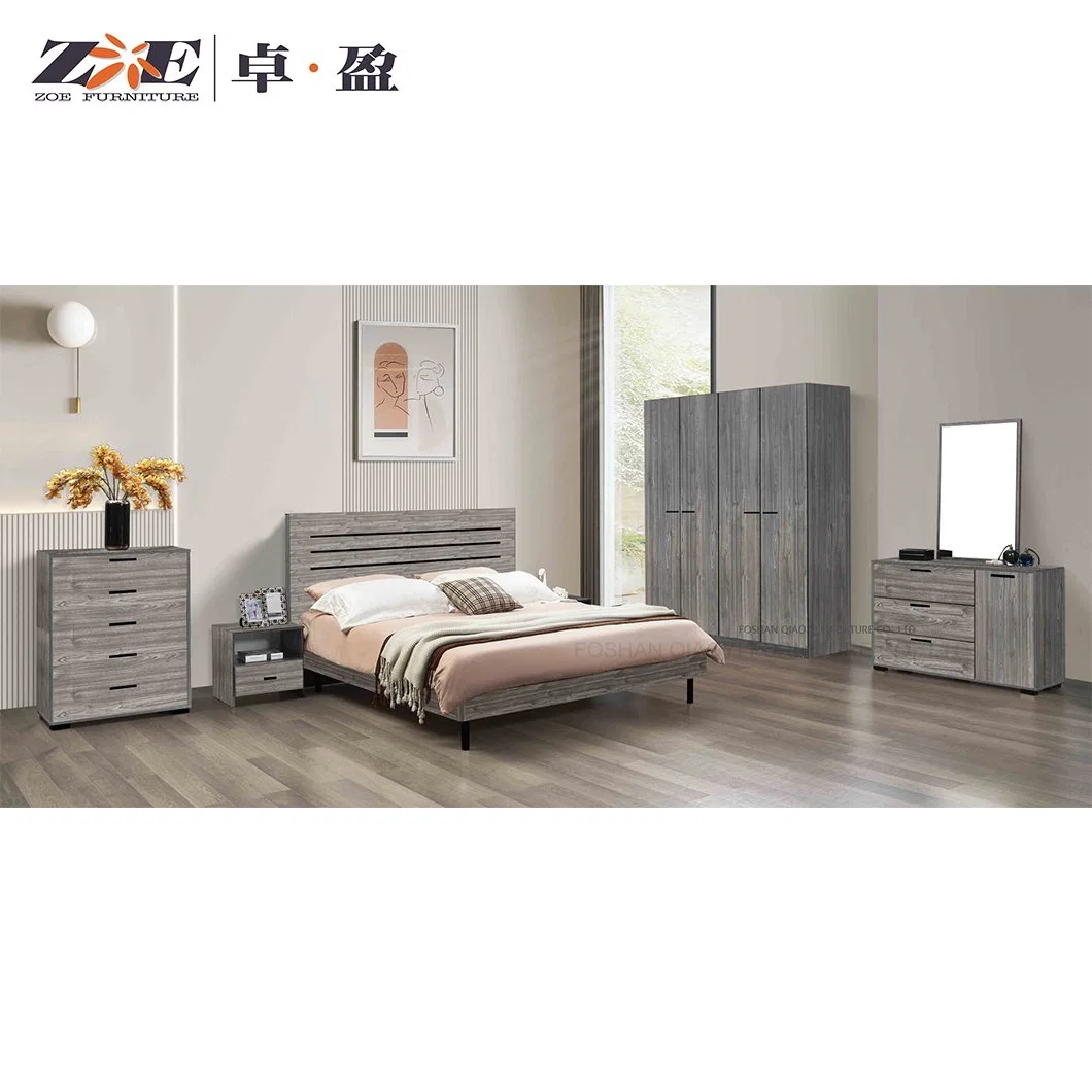 Ensemble de chambre à coucher moderne en bois MDF avec mobilier de lit unique.
