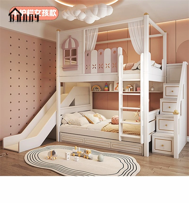 Kid Bed Room Furniture Wooden Bunk Bed Child Kids Bunk Bed Set Storage and Stairs