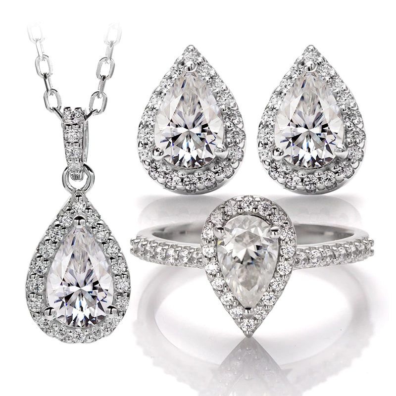 925 Sterling Woman Earring Necklace Ring Jewelry Set Fancy Shape Gold Plated Moissanite Silver Jewelry