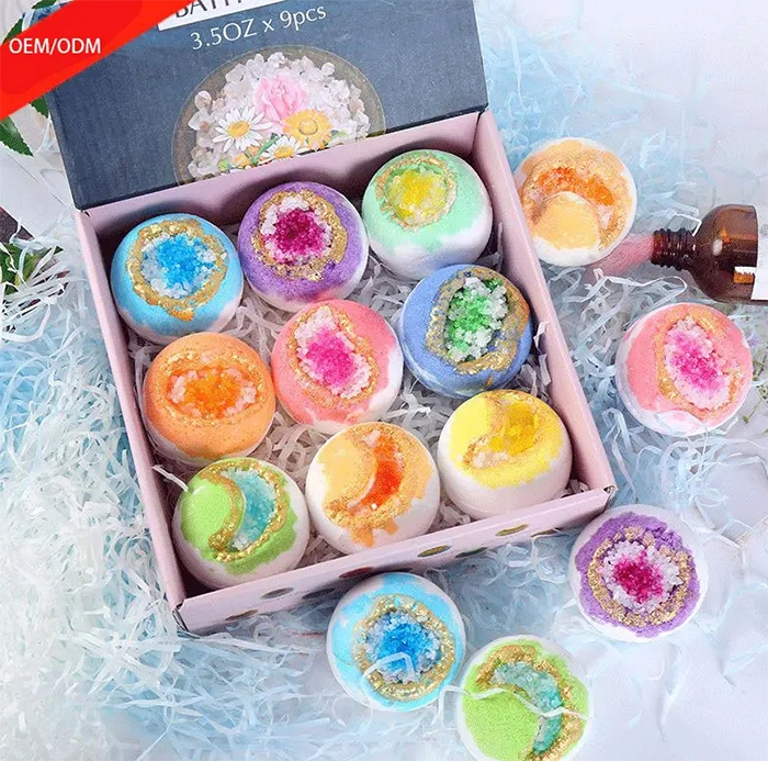 Personal Package Crystal Bath Bomb with Dead Sea Salt Gift Set Geode Bath Bomb for Body Care SPA Bath Ball Natural Body Shower Foot Colorful Luxury Rose