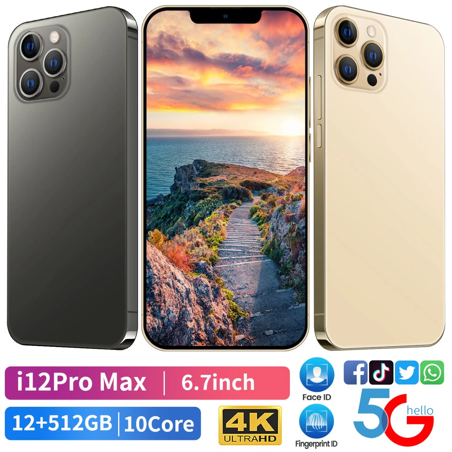 Foreign Trade Wholesale/Supplier Real 4G M12 Ultra 3G+64G+64GB/128GB 6.82 Inch Mobile Phone, Viqee Smartphone, ODM/OEM Ready in Stock, Android Phones