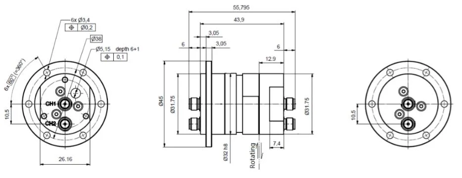 Juntas rotativas RF/anillos colectores coaxiales con 5GHz canales de frecuencia 2 Rango y conector BNC 50ohm