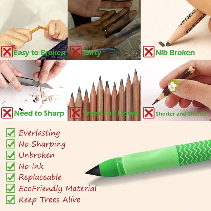 Greenwill mantener los árboles vivos Eco-friendly no tinta no Sharpen Soft Grip Rubber Barrel Magic Endless lápiz: Abrazar la eternidad, inspirar grandeza! (EP18004)