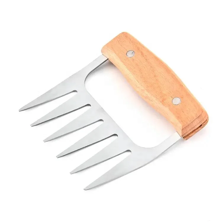 Stainless Steel Wooden Handle Meat Claws 18/8 Metal Claw Meat, Meat Fork