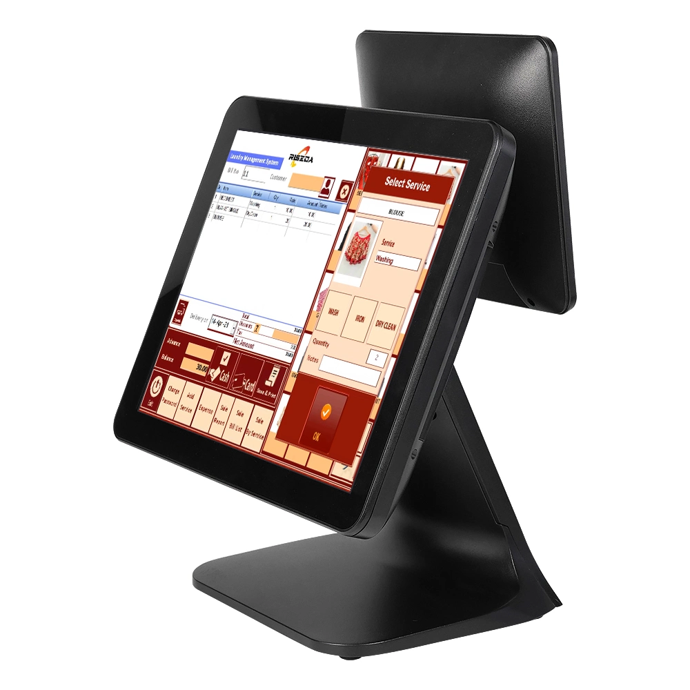 Double écran tactile 15" tout en un seul terminal POS caisse enregistreuse avec afficheur client 9,7"