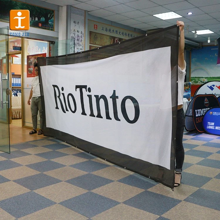 Hermoso tinte valla exterior de tejido de malla personalizadas impresas sublima el banner de publicidad