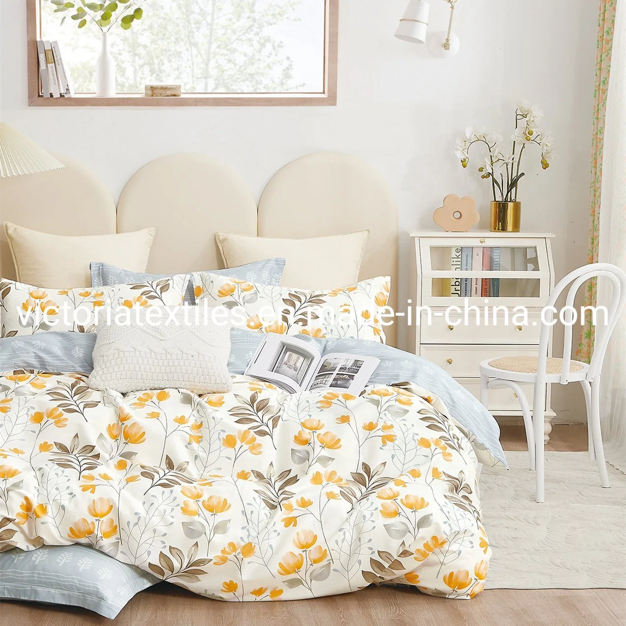 Spring Flower Printed Cotton Bedding Blanket Cover Set, 4PCS Bed Cover Set