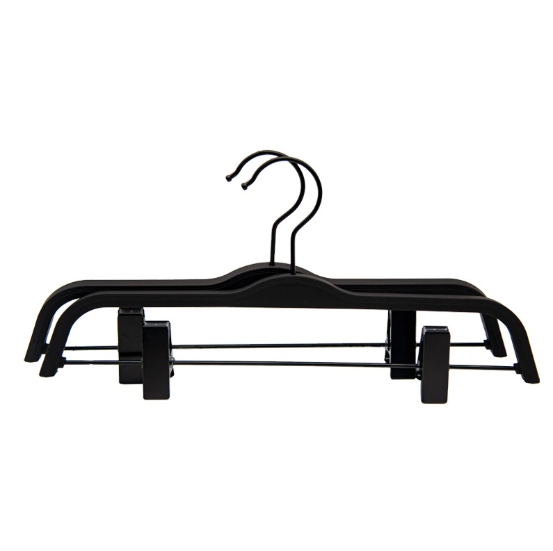 Non-Slip Hanger Black Plastic Hanger with Clips with Bar Hangers for Coat Pants
