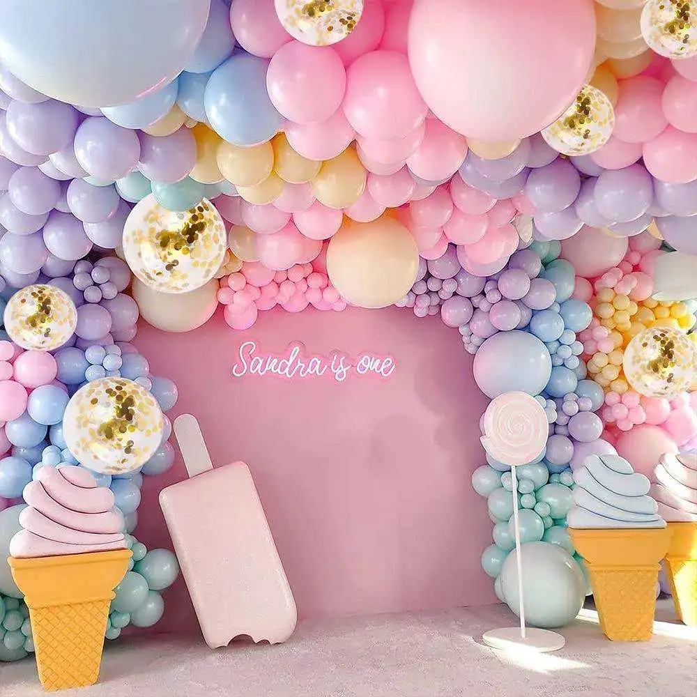 Globos de colores pastel Garland Arch Kit 117 PCS Rainbow Macaron Balloon Decoración de la fiesta de la sirena de Unicornio