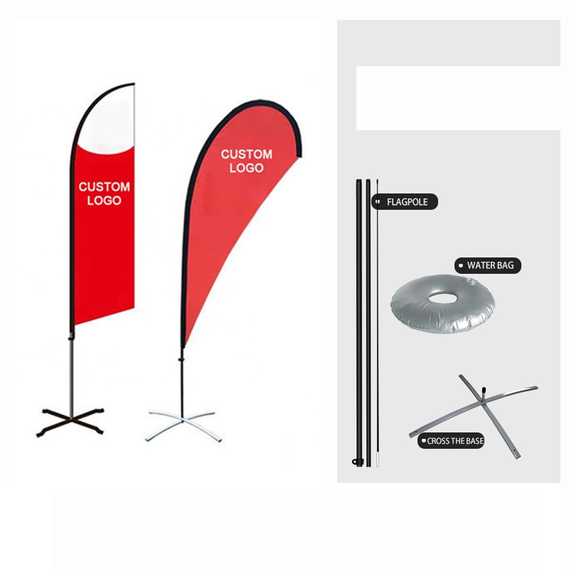 Custom Banner Printing Polyester Ad Equipment Display Promotational Teardrop Beach Feather Flag with Pole and Base