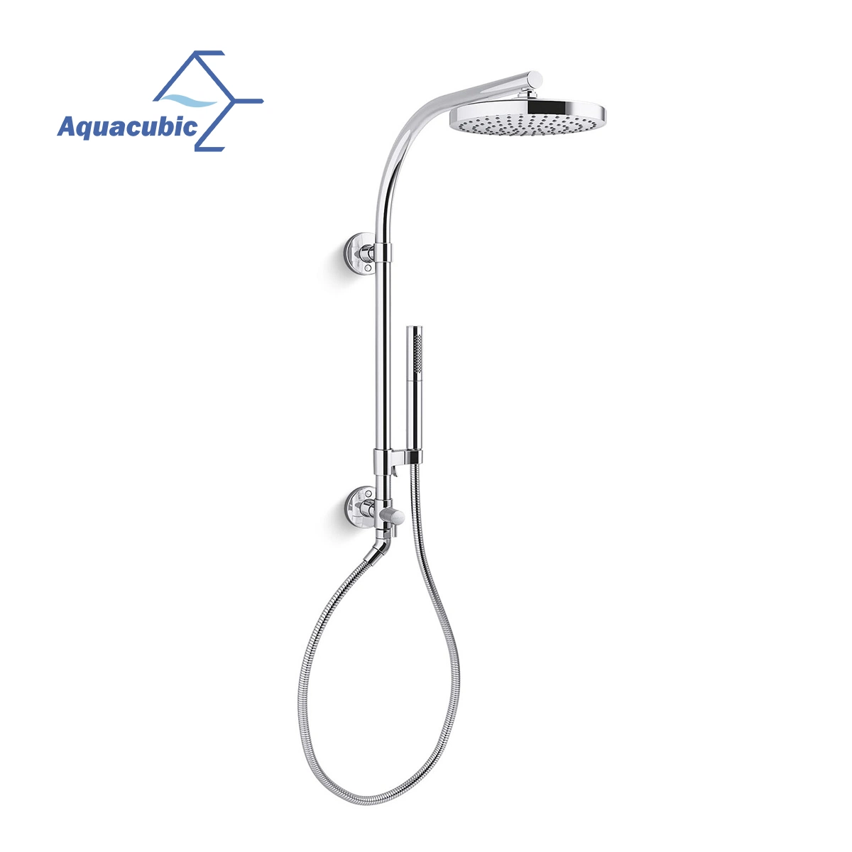 Aquacubic Wall Mount Combo Shower Set with Drill-Free Adjustable Slide Bar and Hose