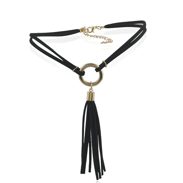 New Pukn Fashion Double Layers Jewelry Leather Chain with Stylish Pendant Choker Necklace