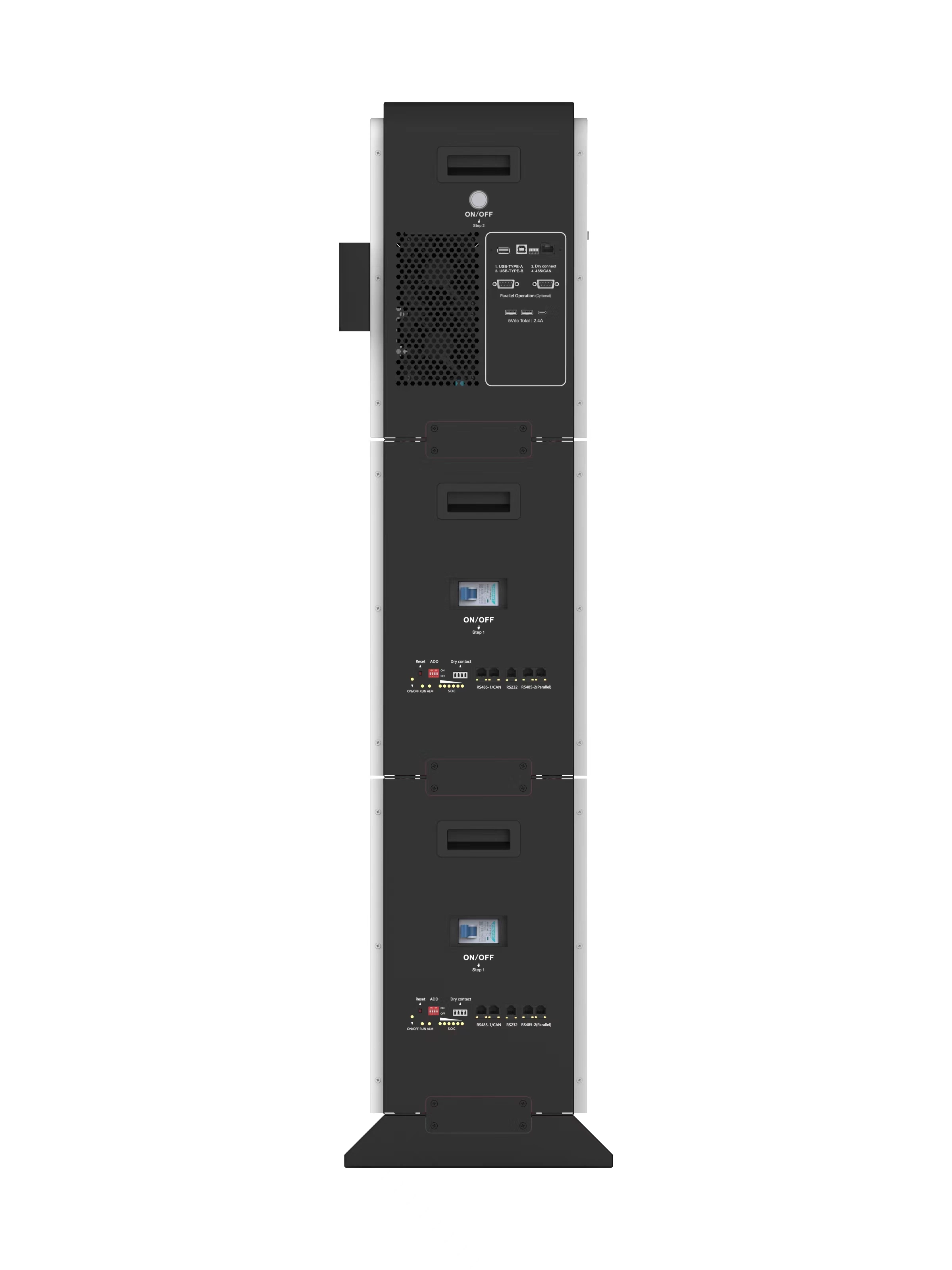 Système de stockage d'énergie solaire empilable Générateur d'énergie solaire Onduleur solaire hybride intégré de 5 kW et pack de batterie lithium-ion LiFePO4 en option de 5 kWh, 10 kWh, 15 kWh.