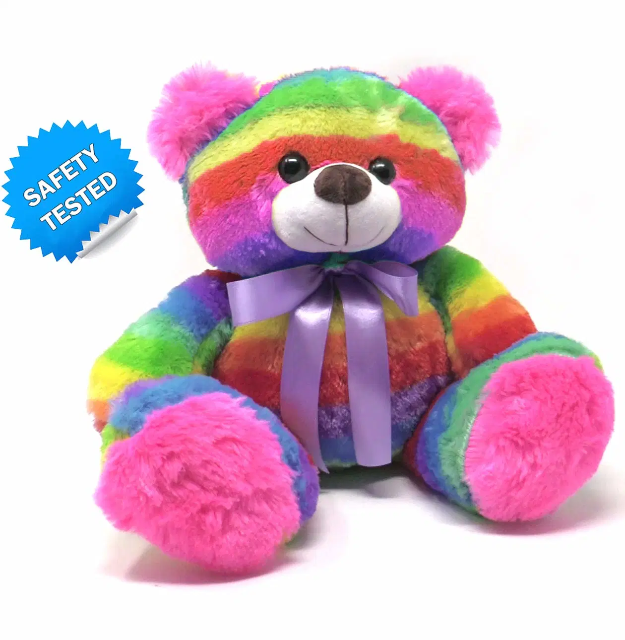 Colorful Plush Stuffed Soft Rainbow Teddy Bear with Lights and Timer