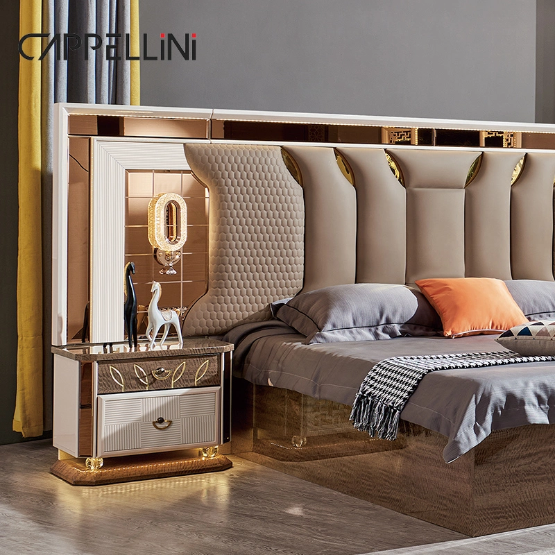 Fabriqué en Chine Ensemble de lit en cuir double de taille King, moderne, luxueux, en bois pour la chambre à coucher.