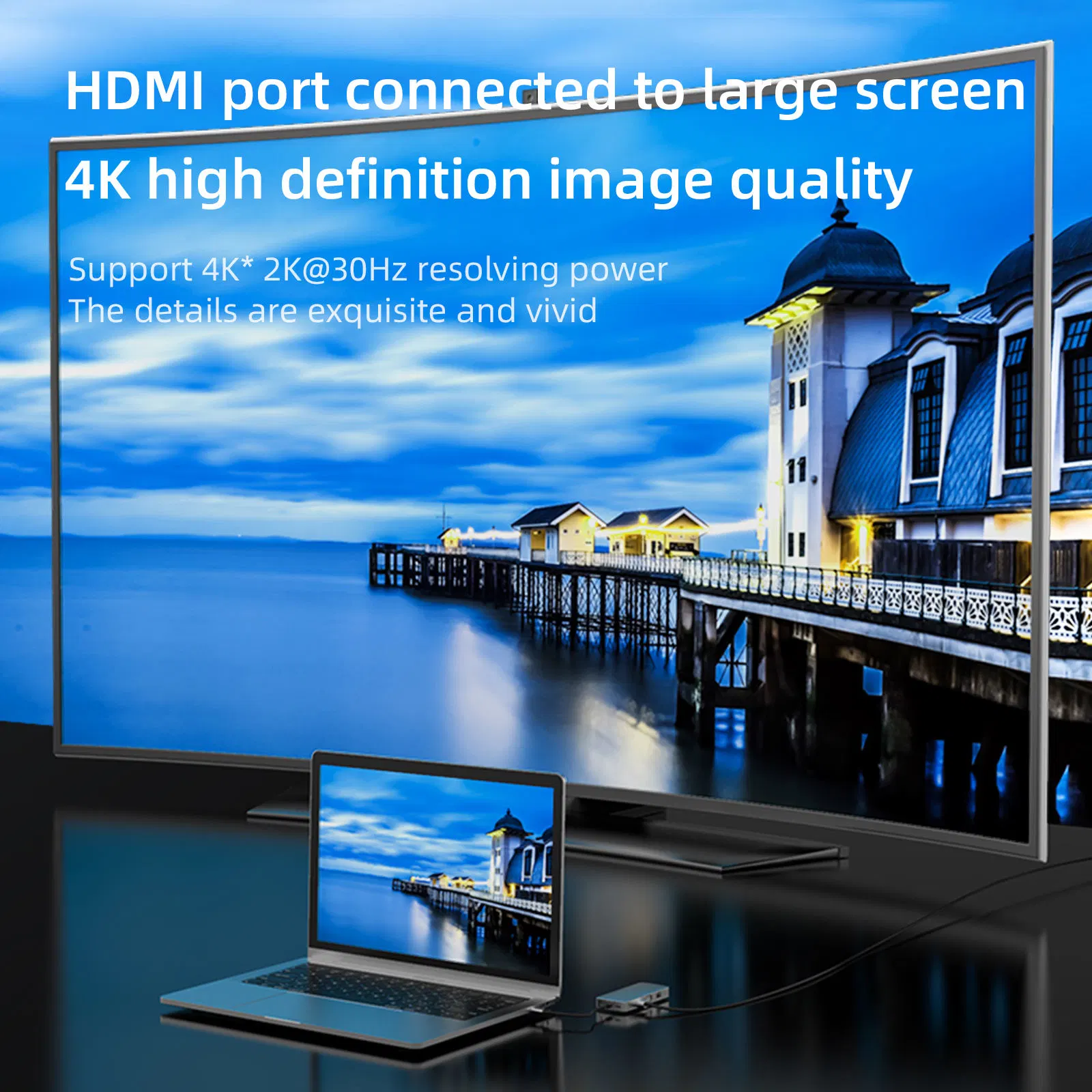 Hub 8 in 1 Adapter to Ethernet with HDMI 4K, TF/SD Card Reader