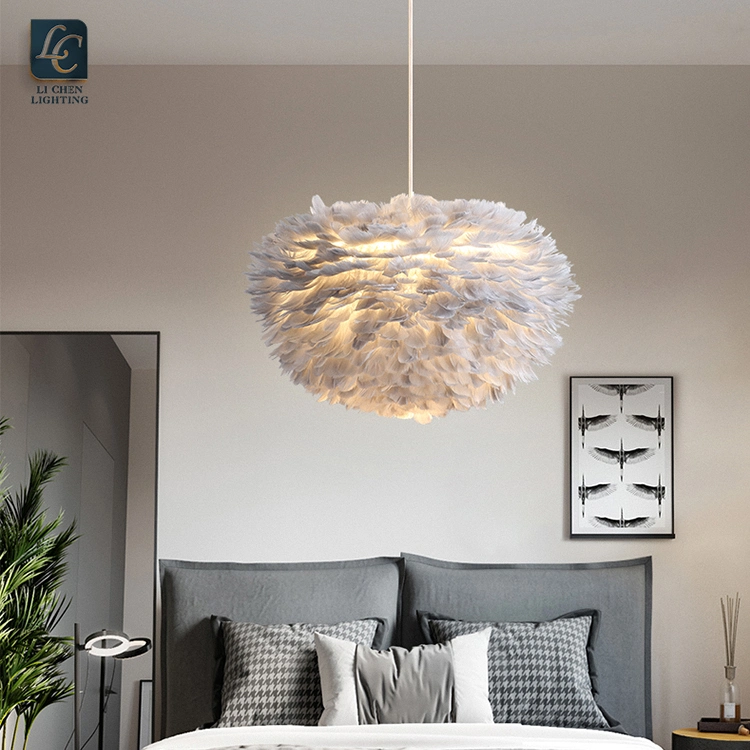 New Design Luxury Modern Hang True Real Feather Chandelier Pendant Light