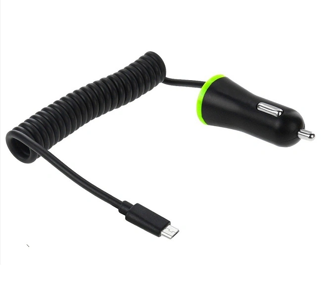 3.4A Cargador de coche Portátil con cable retráctil Micro USB de la primavera