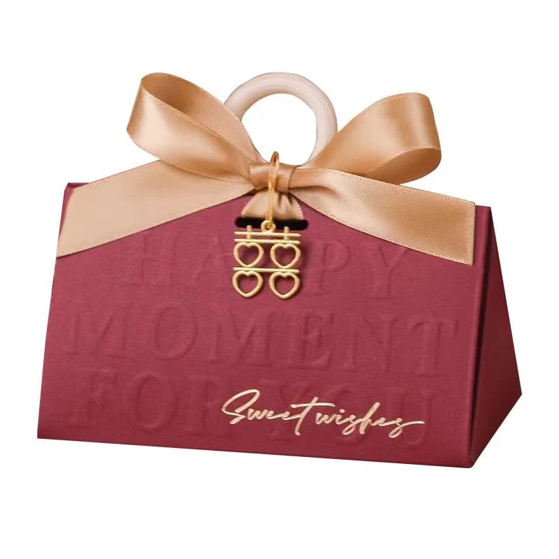 Spot Pink or Red Wedding Candy Box with Small Ornament and Silk Ribbon (elegant)