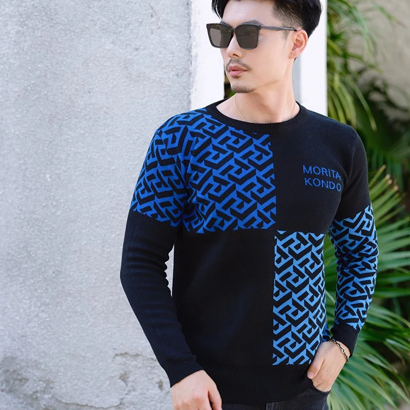 Men's Sweater Color Matching Warm Sweater Spring and Autumn Knitted Sweater