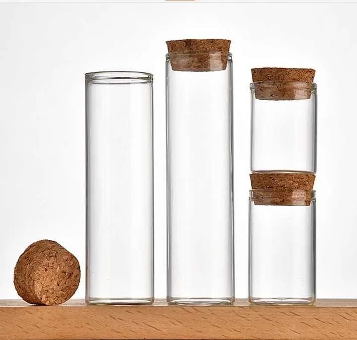 Clear Glass Flat Bottom Test Tube with Cork Stoppers for Goods Packaging