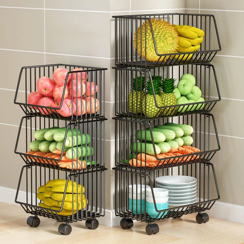 Stackable 3 Tiers Storage Rack Kitchen Trolley Carts 360 Rotating Fruit Vegetable Basket Storage Organizer Floor Standing 5%off