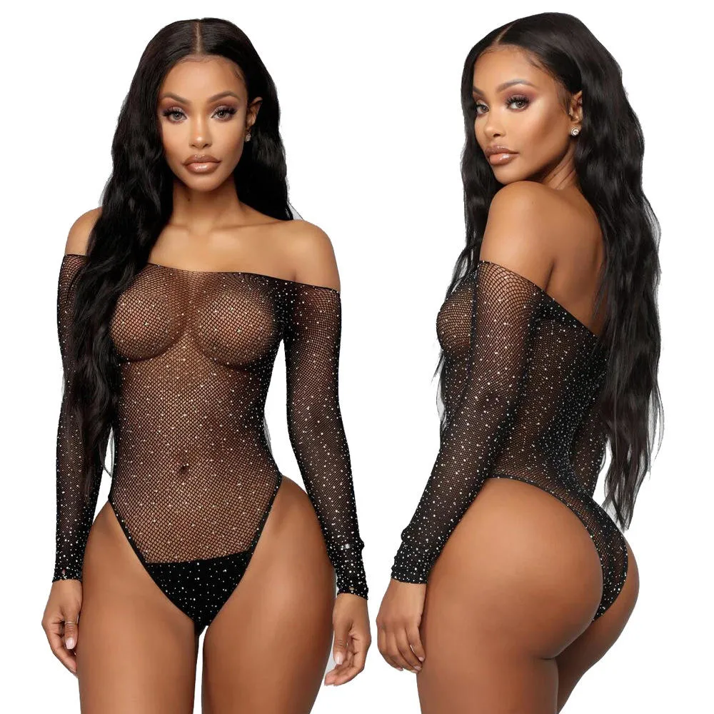 See Through Sexy Diamond Teddies Bodysuits Sexy Corset Langery Fishnet Bodystocking Lingerie