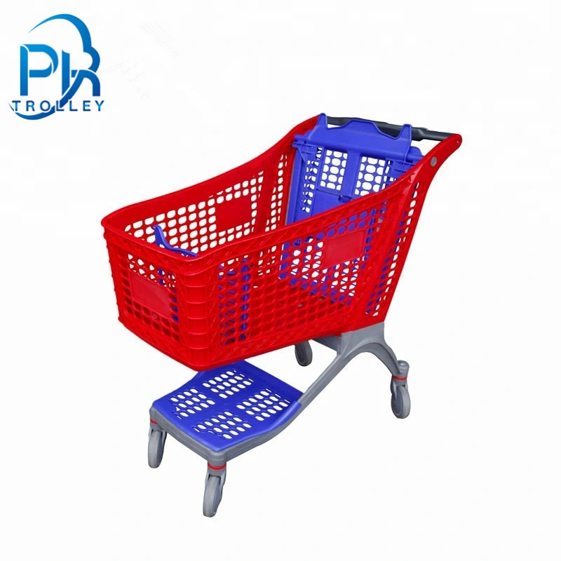 2 Layers Pure Plastic Supermarket Shopping Trolley Cart with Wheels