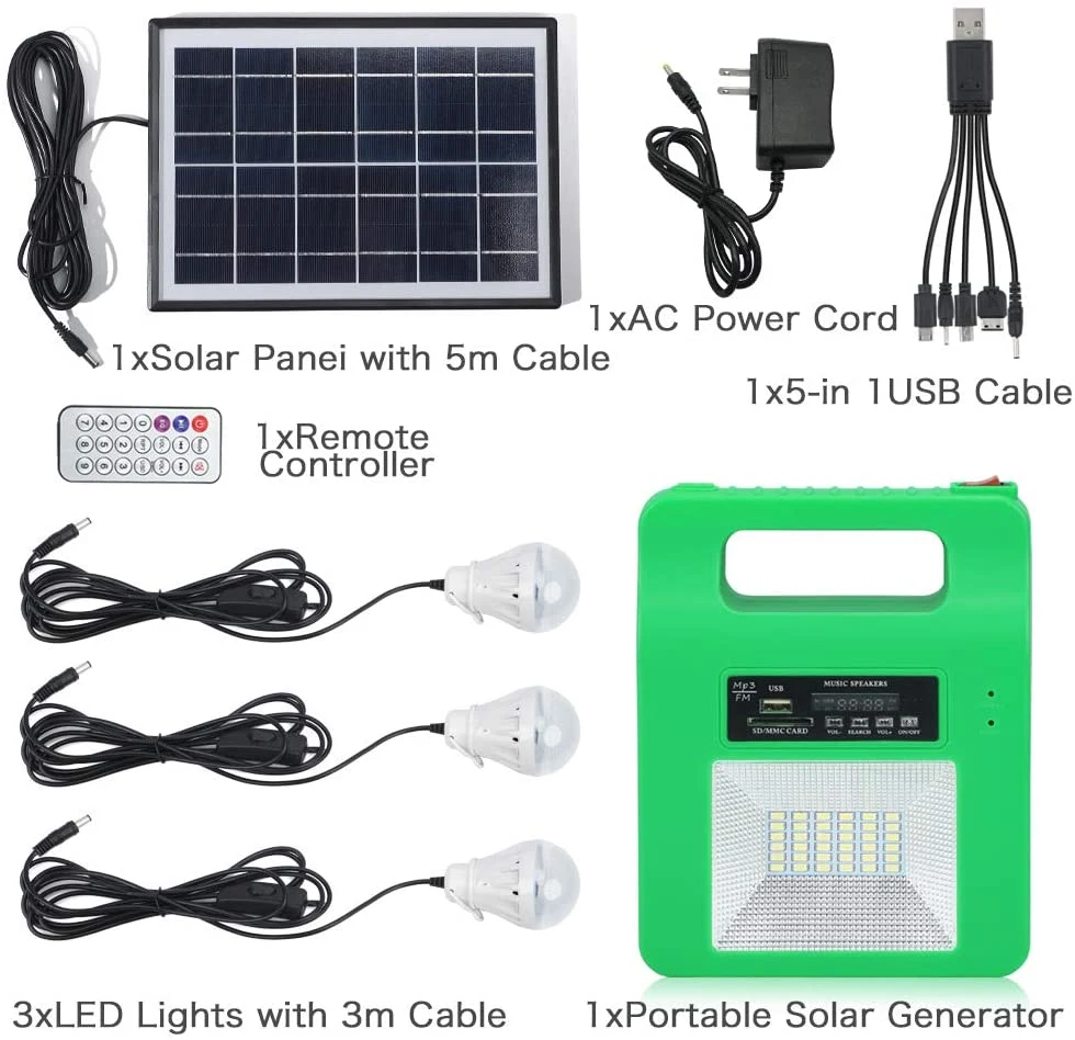 Casa Solar portátil Sistema de iluminación LED de la Radio Bluetooth de iluminación LED LED Solar Inverter