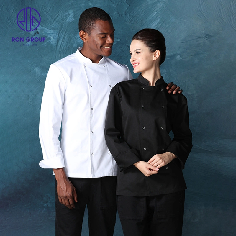 Customize Logo China Wholesale/Supplier Fabric Chef Jacket Uniform Long Sleeve Cotton Workwear Restaurant Waitress Waiter