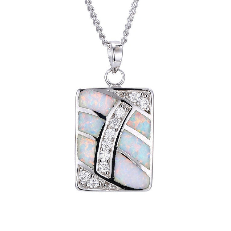 Gift Jewelry Sterling Silver Jewellery Man Rectangle Casual Pendant Opal Collections