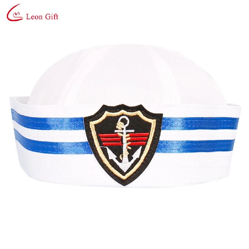 Mayorista de fábrica de uniformes de la tapa de logotipo personalizado Equipo Ceremonial Beret el rendimiento de los niños marinero vigorosa etapa blanco bordado Hat