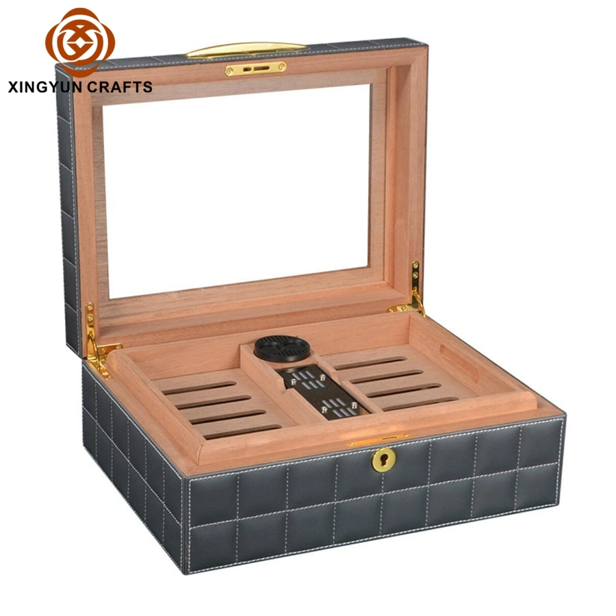 Caja de paquete de Cuero Gris personalizado Caja de paquete de regalo de madera Con ventana de cristal