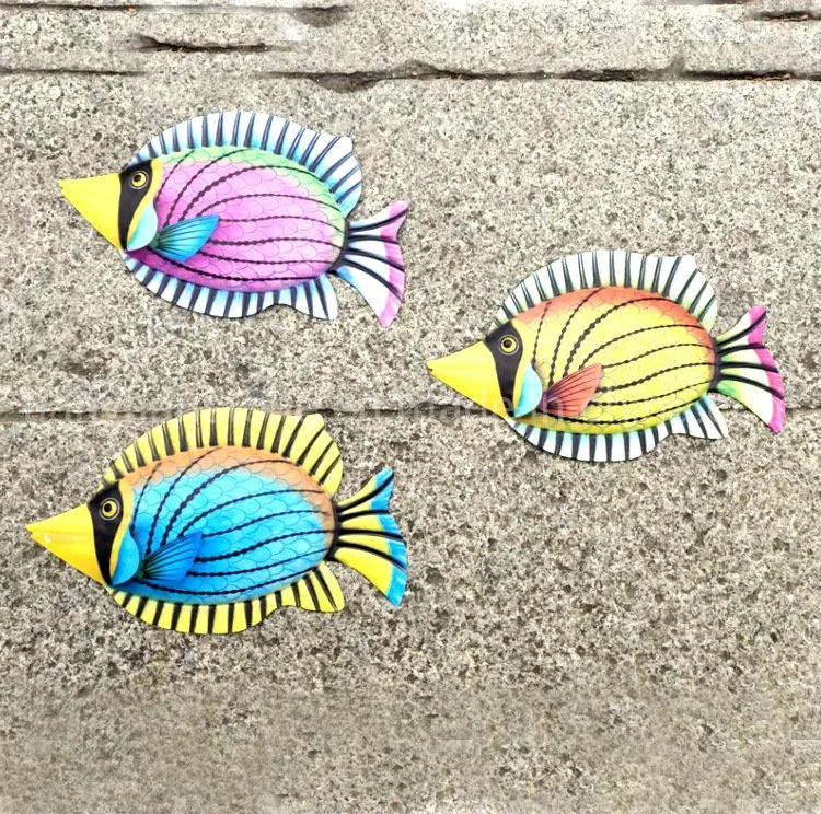 Jewelled Eye Colorful Metal Fish Wall Art Decoration for Garden