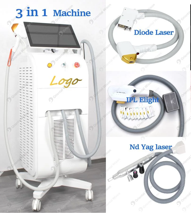 Hautverjüngung Haarentfernung Tattoo Entfernung 3 in 1 IPL Laser ND YAG Laser 755 808 1064 Nm Dreifache Wellenlänge Diodenlaser