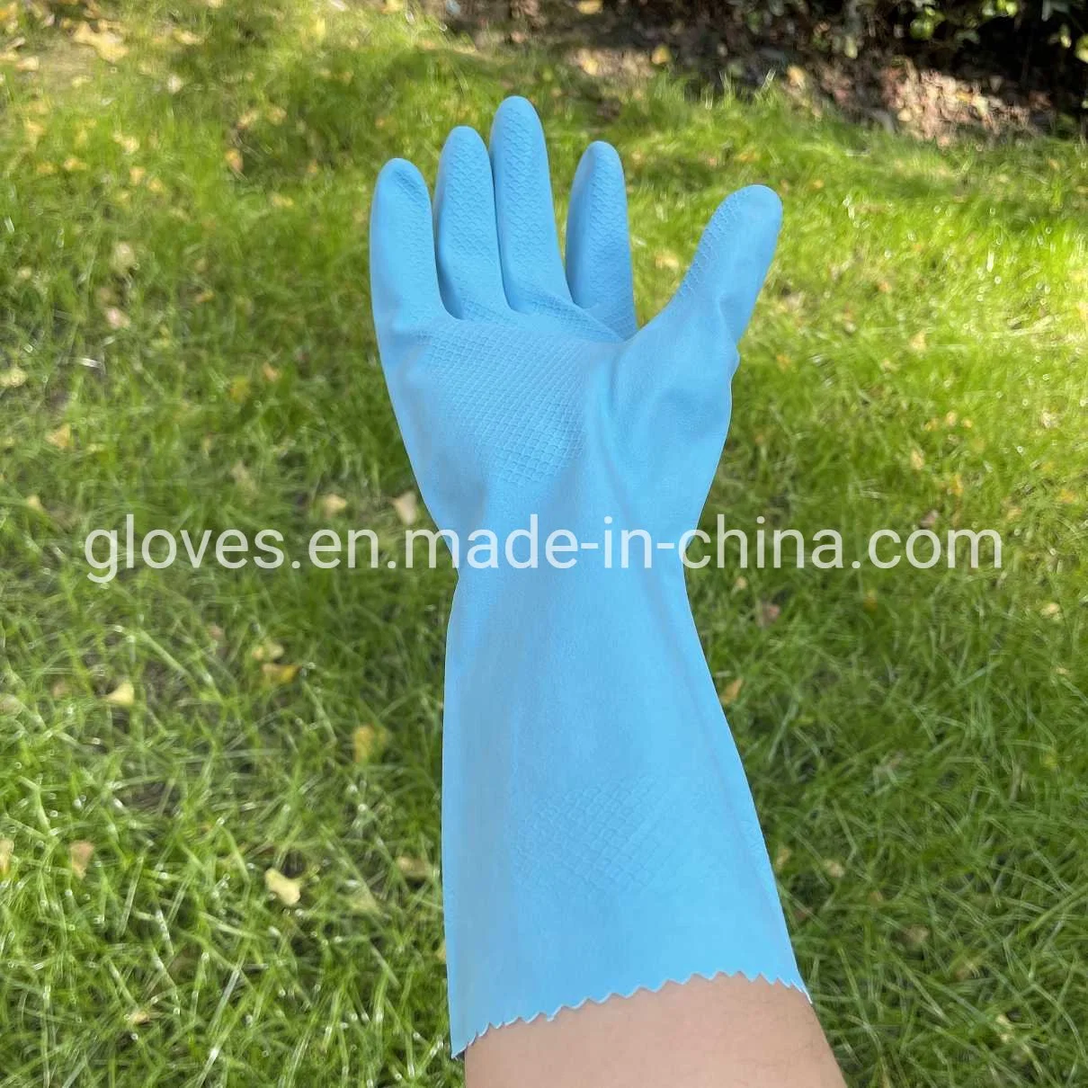 Cotton or DIP Flocked Blue Latex Household Natural Rubber Waterproof Cleaning Glove CE Certificate