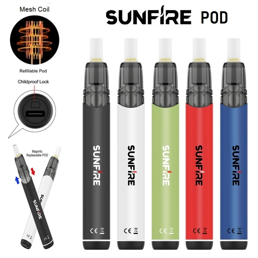 Sunfire 2.0ml 2.0g Empty Vape Pod Atomizers with Packaging Disposable Vape Pen Ceramic Coil Type-C Charging