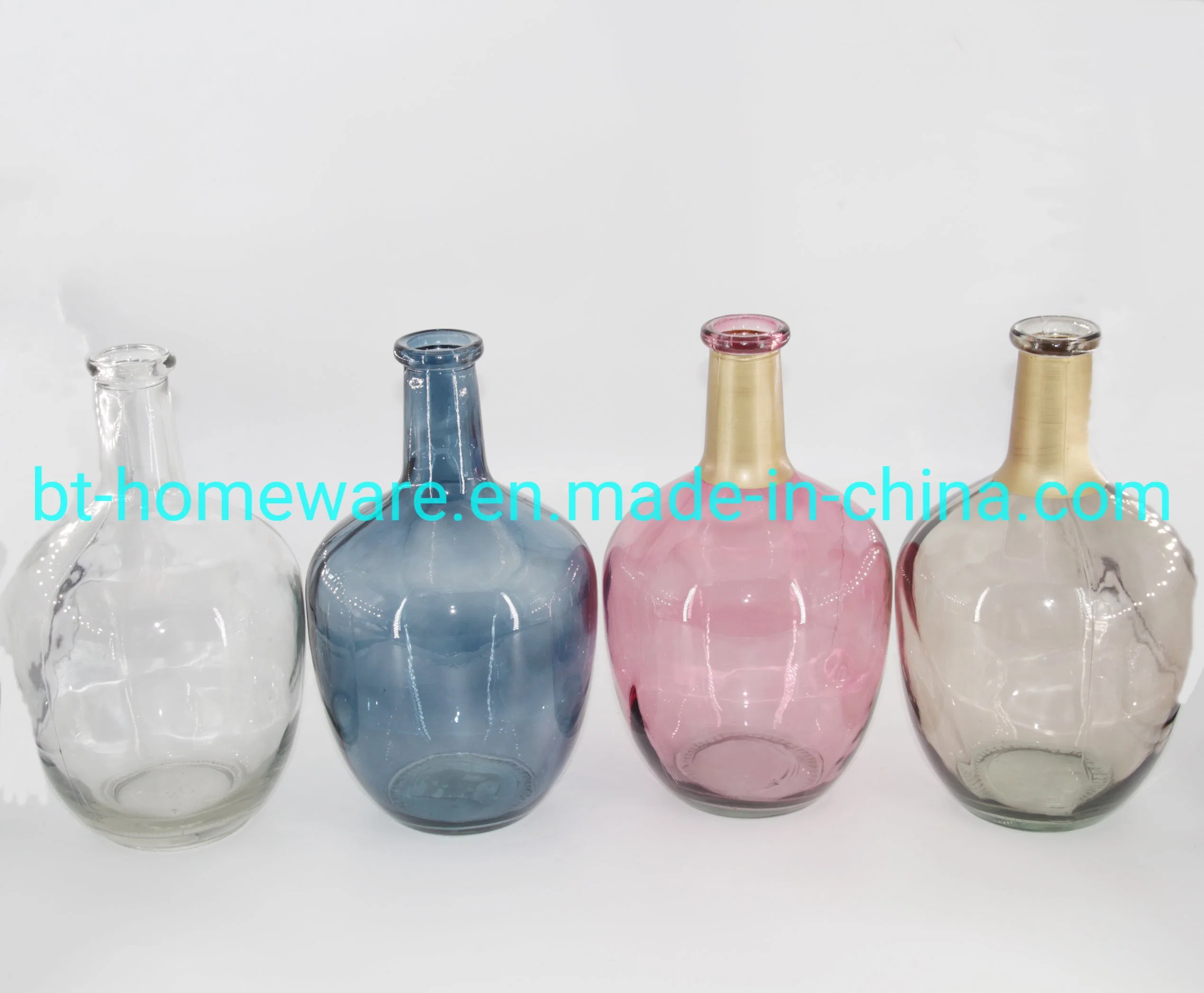 Wholesale Nordic Simple Potted Outline in Gold Narrow-Mouth Glass Vase Flower Arrangement Hydroponic Floor Transparent Glass Simple Big Round Vase