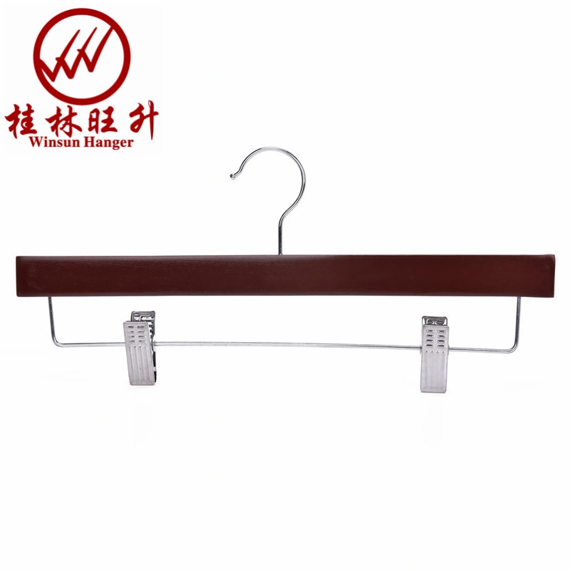 Fashion Solid Wood Clothes Pants Wooden Cheap Hangers with Metal Anti-Slip Clip