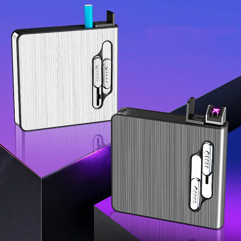 Acessórios criativos para fumadores Metal Luxury Windproof Dual Arc USB recarregável Isqueiro electrónico com caixa