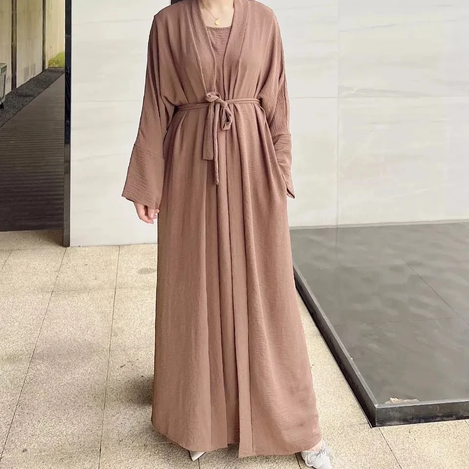 Dubai Solid Color Two Piece Set Abaya Women Muslim Dress