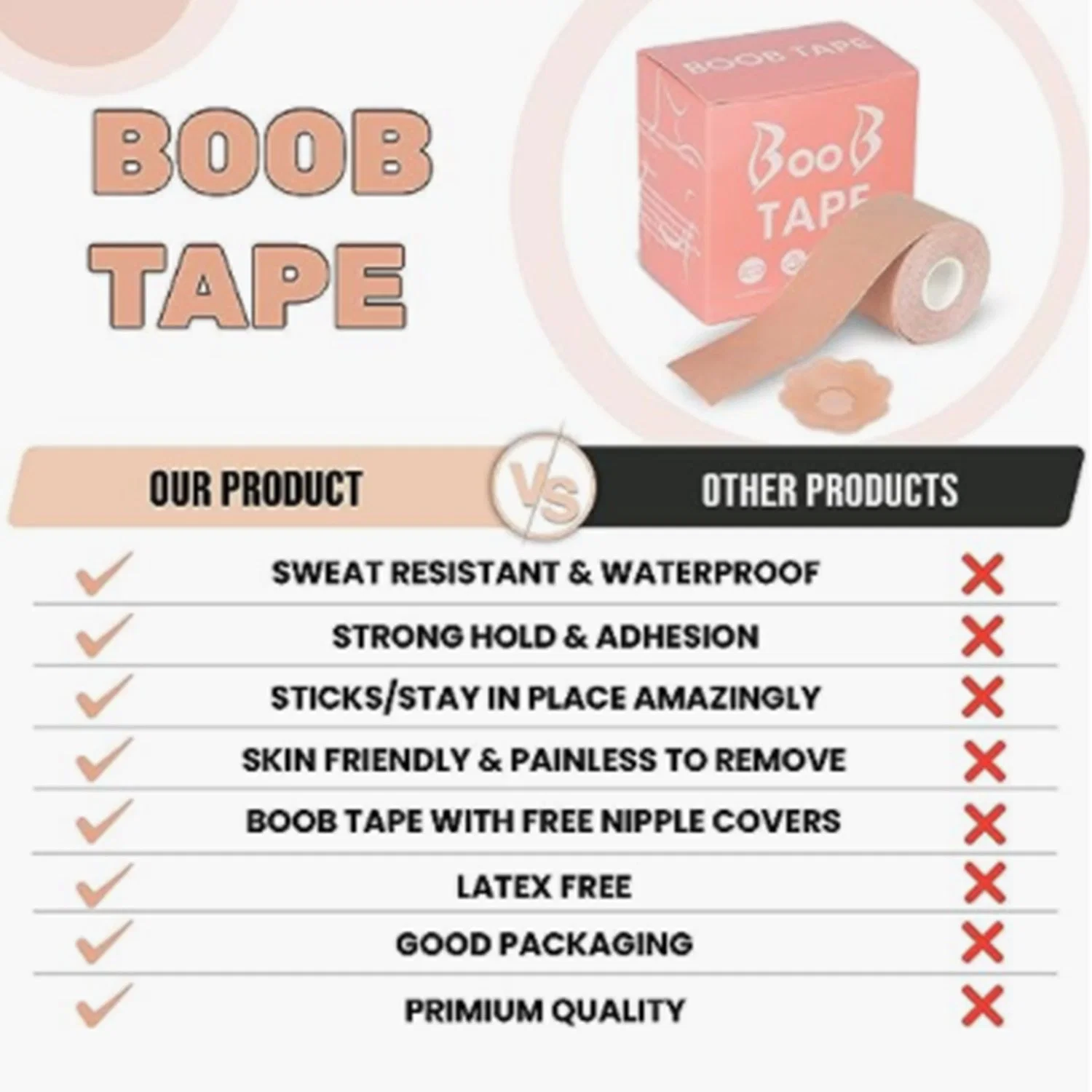 Boob Tape for Large Breasts, Self-Adhesive Strapless Boobtapes