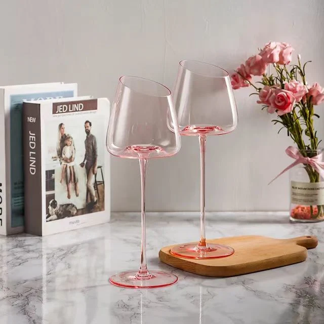New Design Wedding Used Flamingo Pink Color Wine Glass Crystal Glass Wine Cup