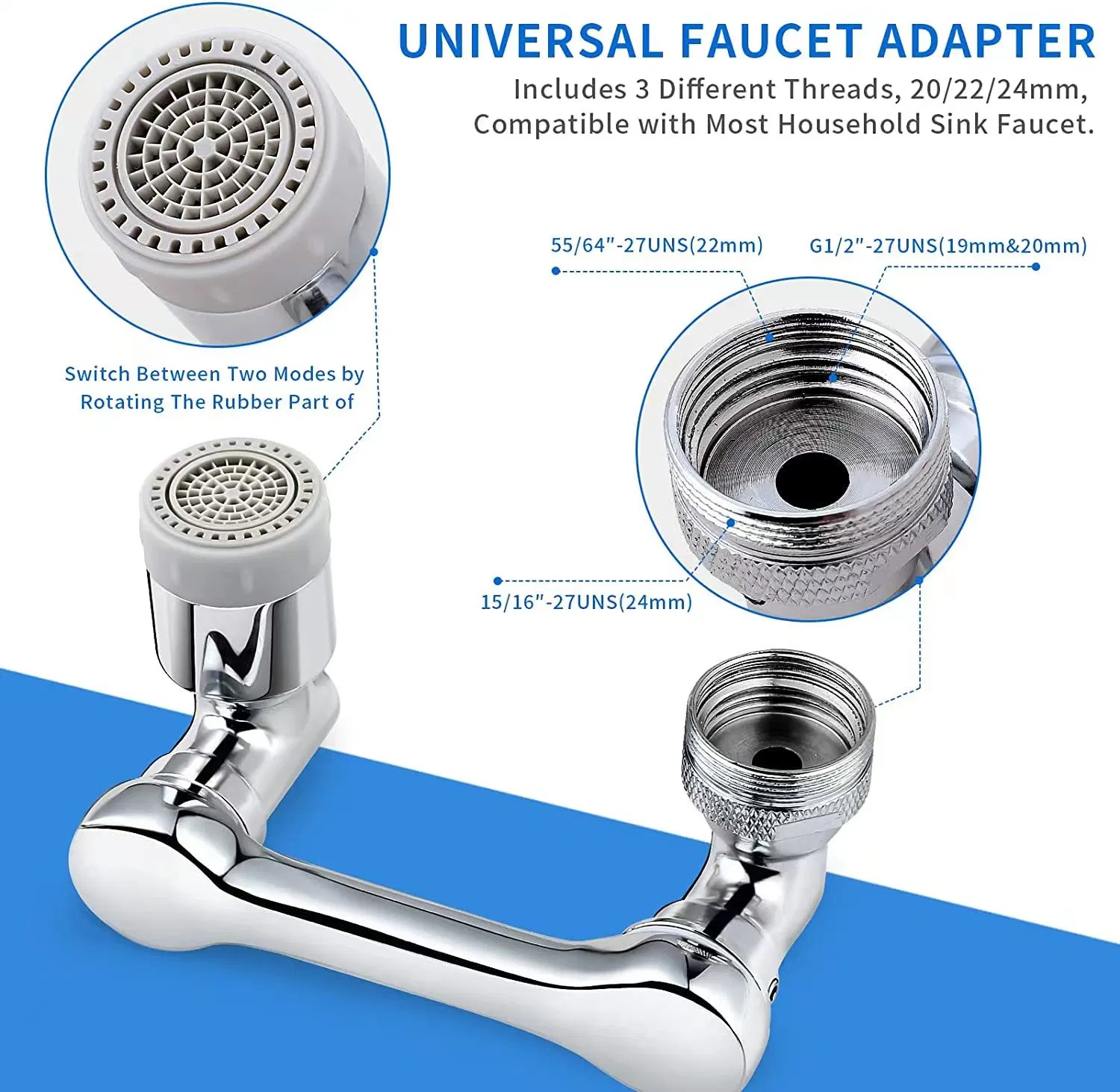 Rotating Faucet Extender with 2 Water Outlet Modes for Bathroom and Kitchen