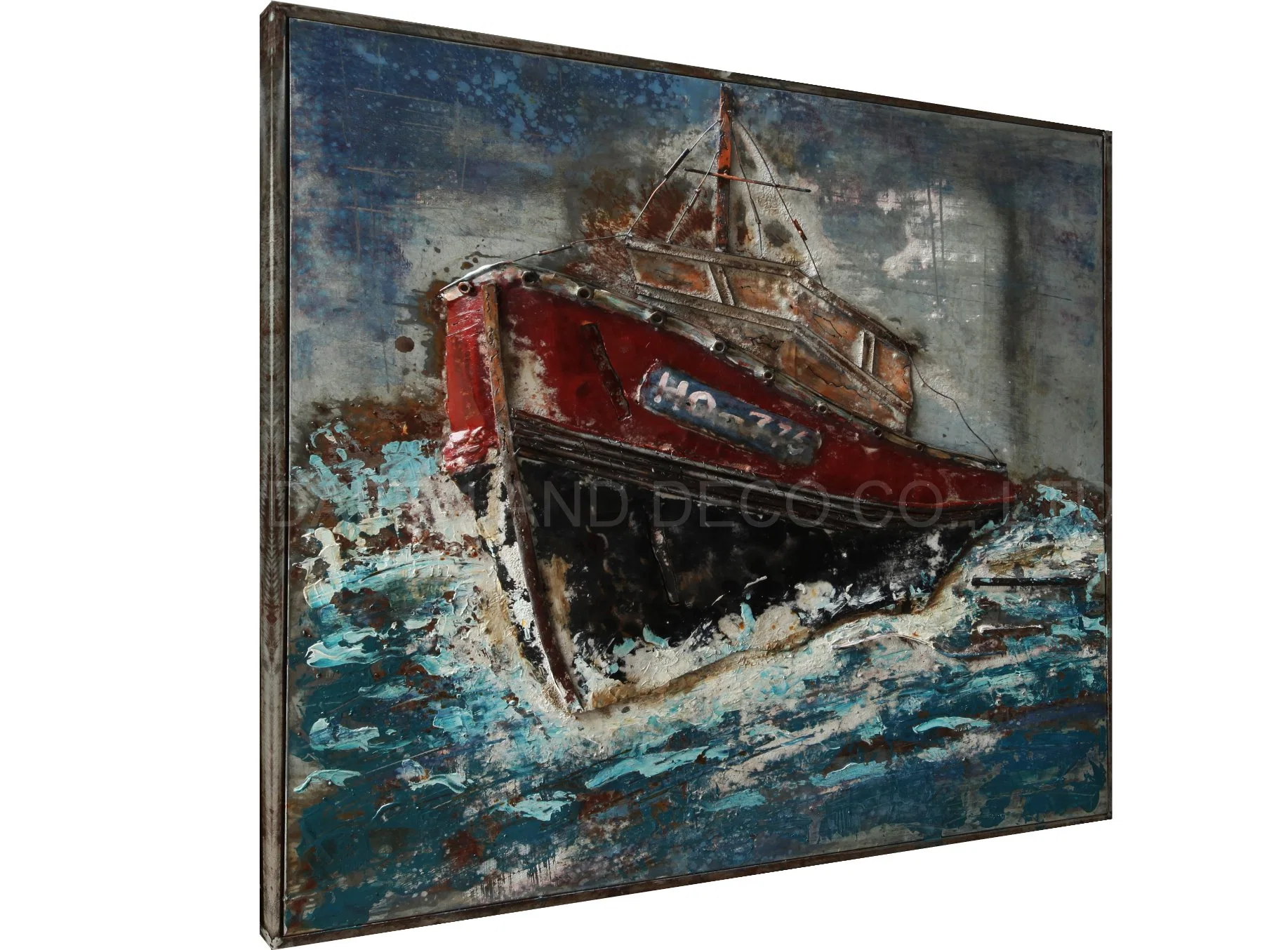 Metal Decoration Oil Painting Wall Art Ocean Sailing Iron Boating 3D Dimension