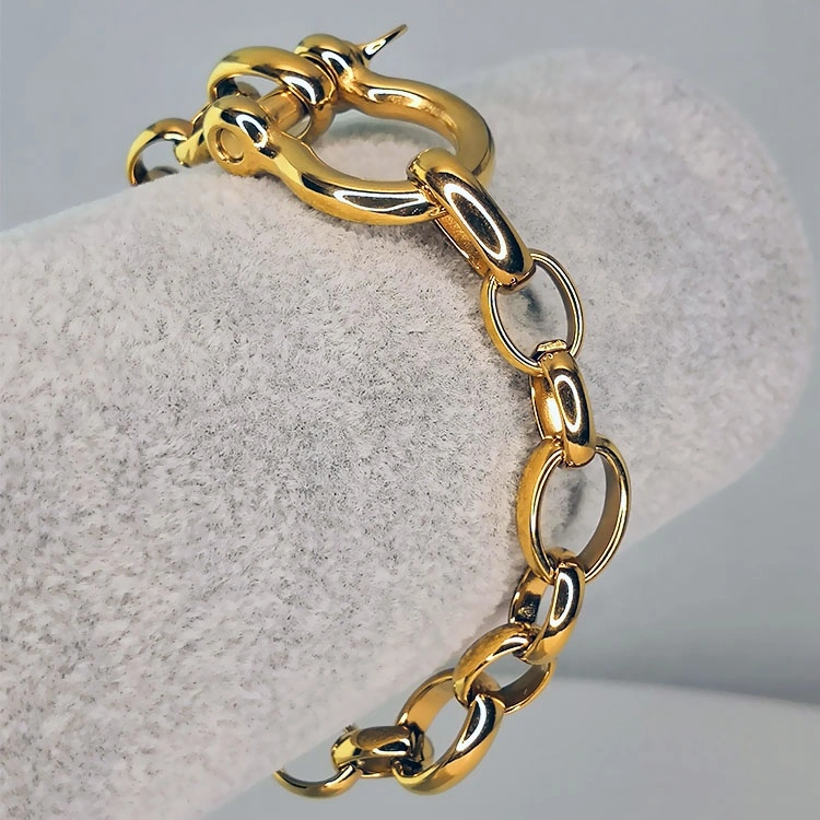 High quality/High cost performance 18K Gold Plated Stainless Steel Jewelry U-Shaped Lock O-Chain Hip Hop Rock Bracelet