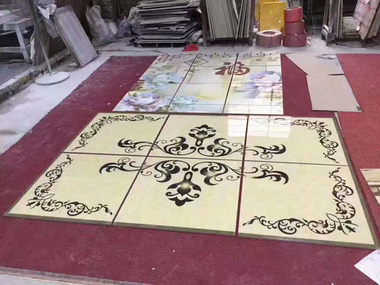 Waterjet Medallion Beige Marble Flooring Tile