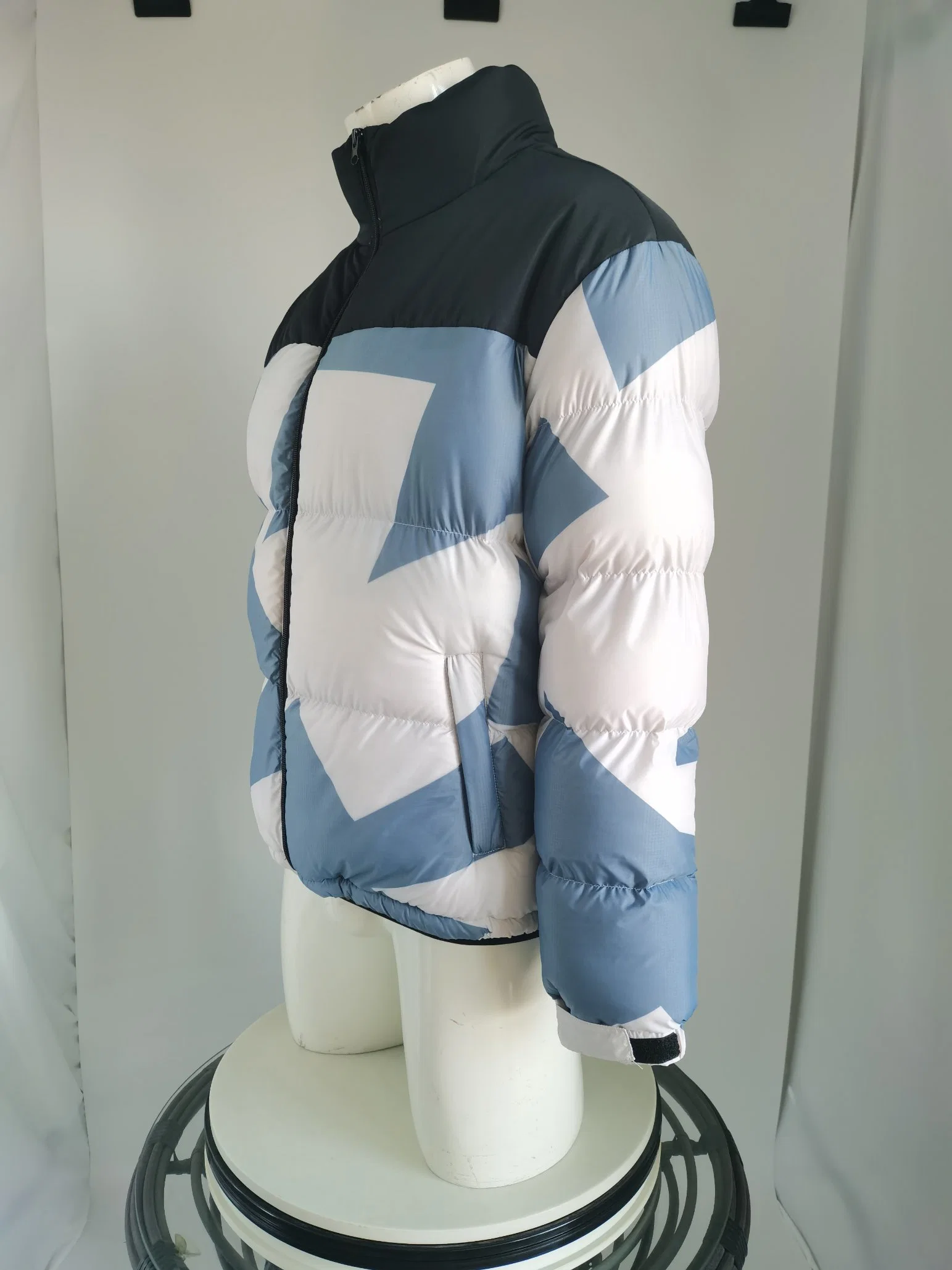 Custom Unisex Winter Cotton Puffer Jackets Color Block Nylon Jackets