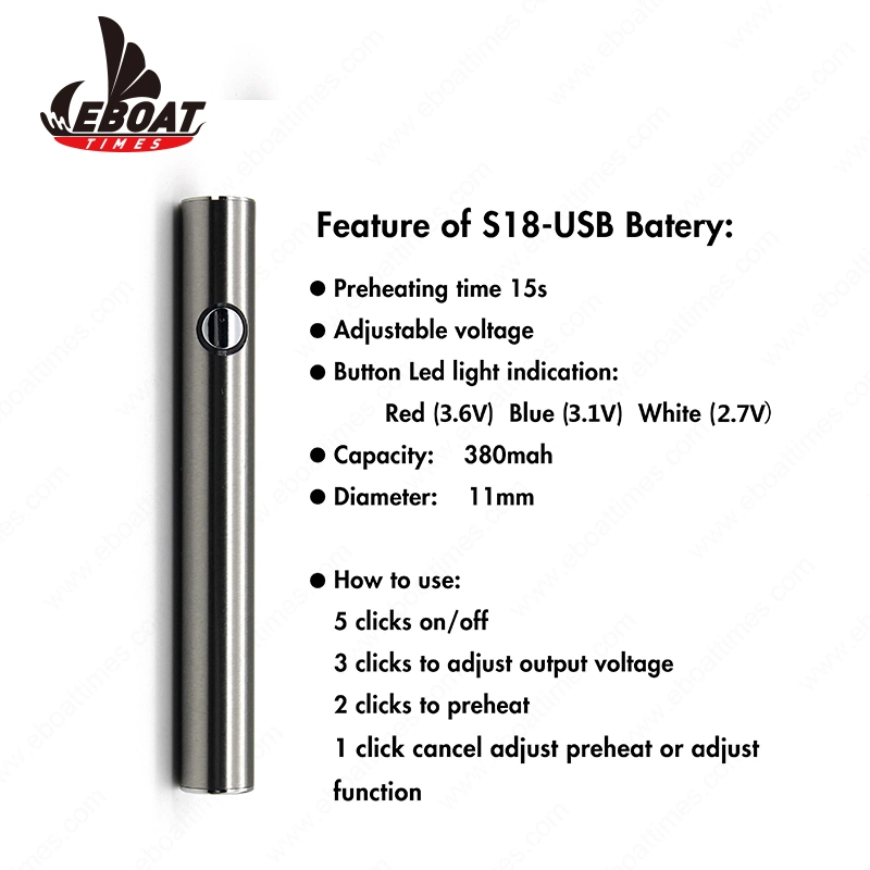 Eboattimes S18 Preheat Variable Voltage 510 Thread Vape Batteries